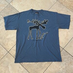 Vintage‎ EMI Colorado Moose Shirt Mens XL Blue Mosquito Cotton Single Stitch USA
